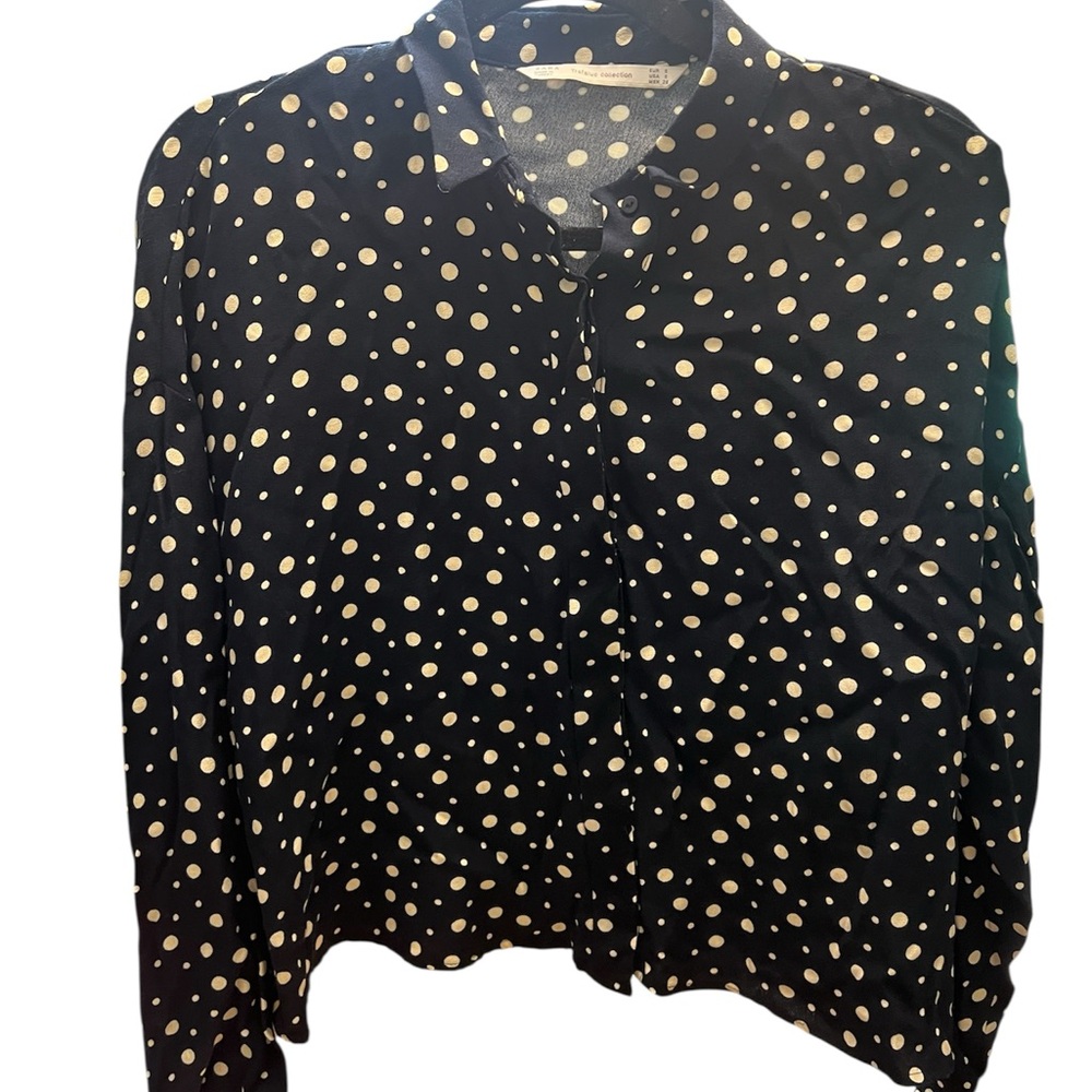 Zara black and white Polka Dot Women's waist length blouse size small